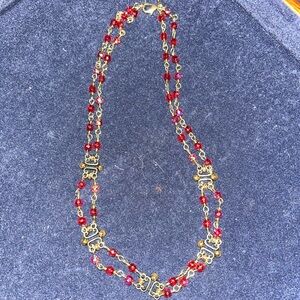 Vintage Avon Necklace Elegant Gold-Tone with Red Beads-17 inches